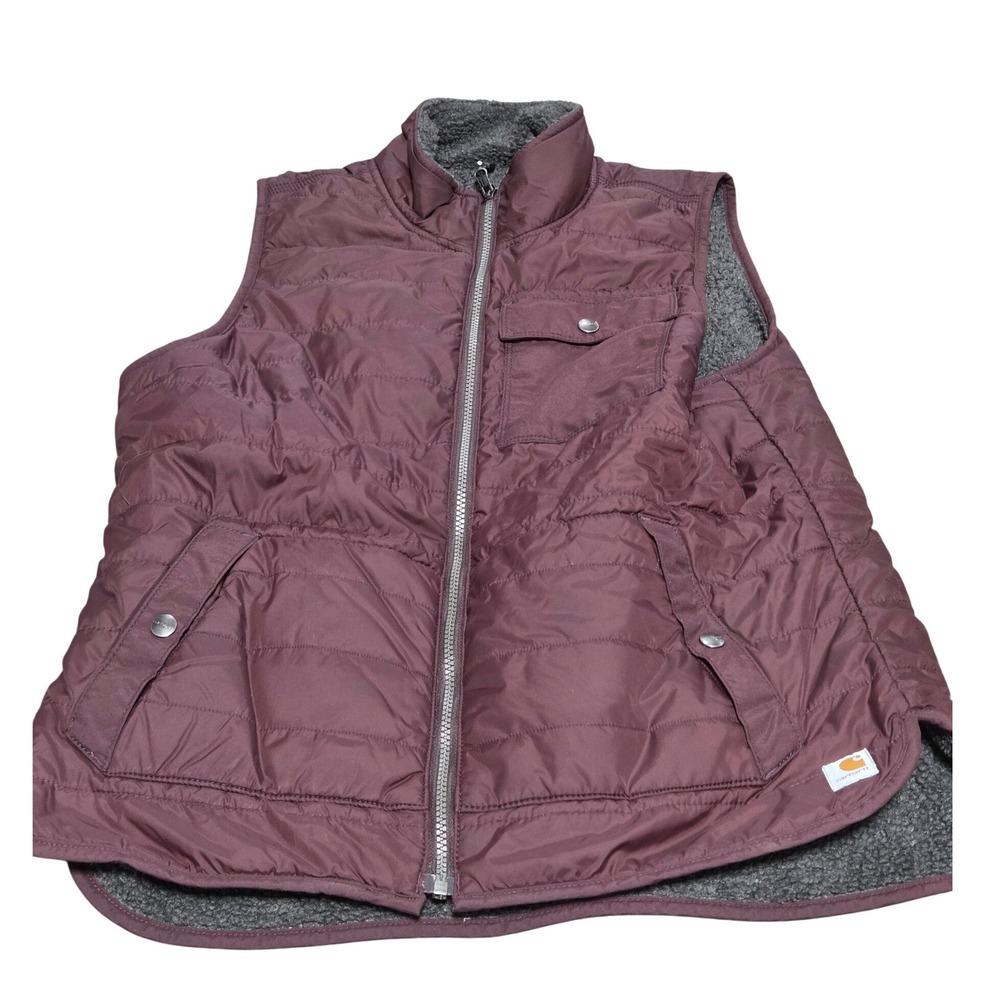 Carhartt Reversible Vest Women M 8/10 Wine Purple Sherpa Fleece Lined 102750